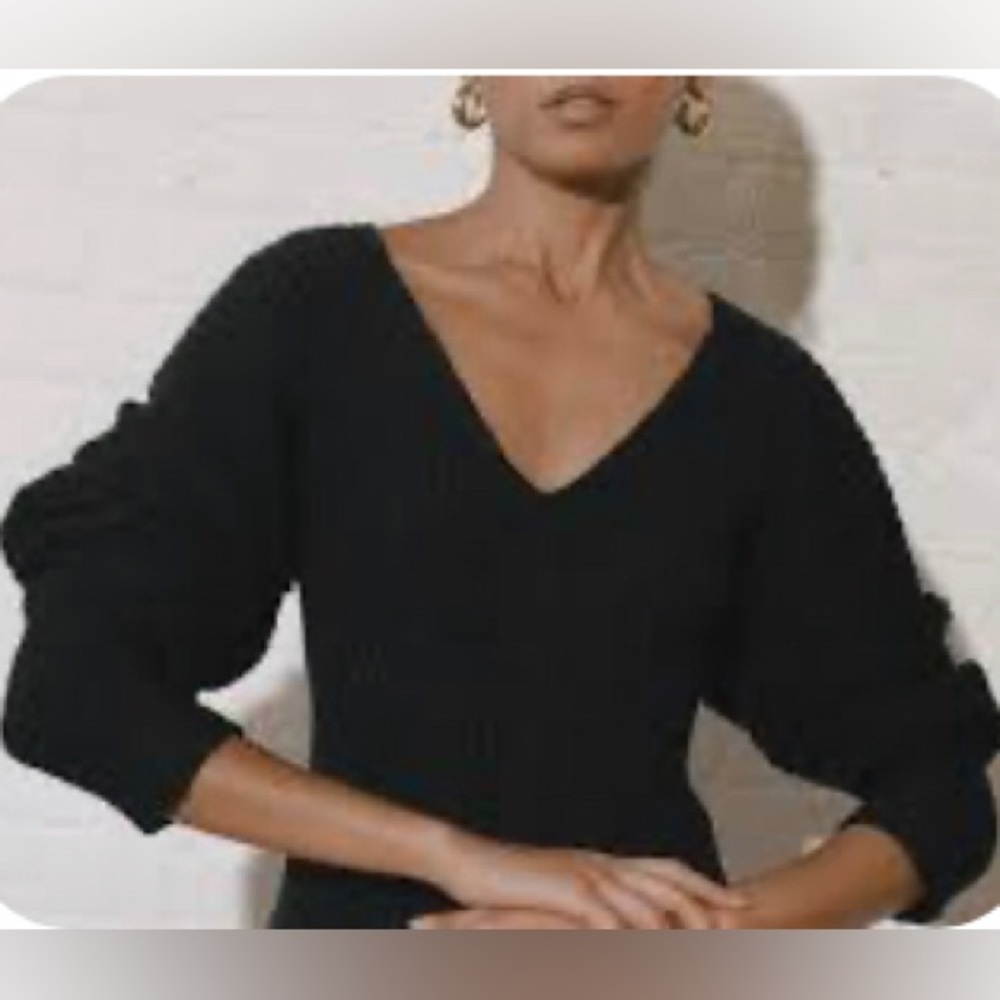 Mara Hoffman Olla Sweater Rib-knit pullover V-neck oversized puff sleeves XS